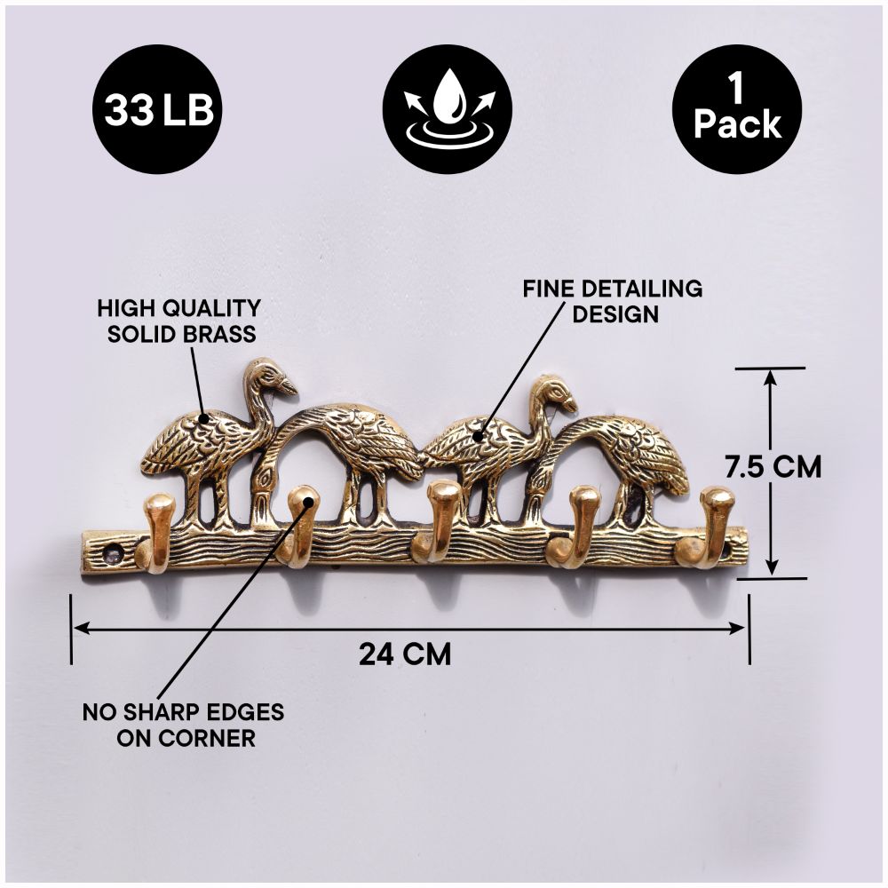 Brass Wall Hooks Hanger Birds On Tree Branch With 5 Hooks
